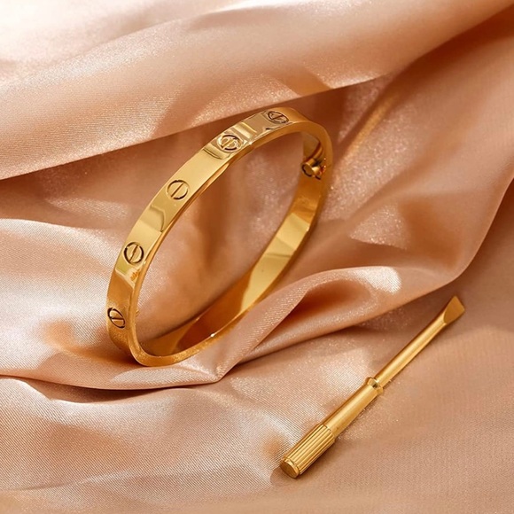 Gold Screw Bracelet Cuff Bangle - Picture 5 of 16